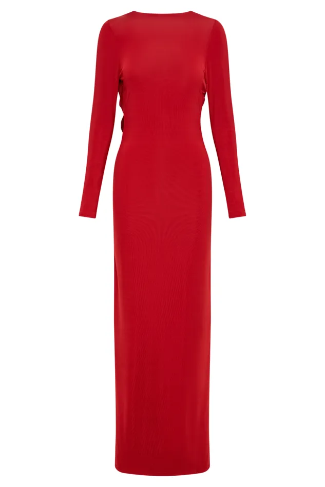 Women Meshki Dresses Bennett Slinky Long Sleeve Maxi Dress 8211 Ruby