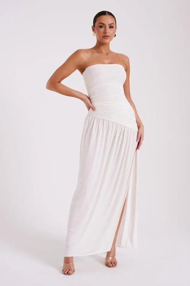 Women Meshki Dresses Bex Strapless Slinky Maxi Dress With Split 8211 Ivory