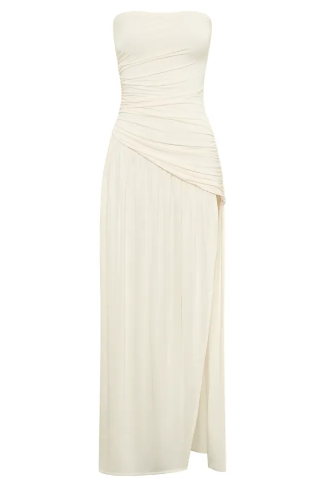 Women Meshki Dresses Bex Strapless Slinky Maxi Dress With Split 8211 Ivory