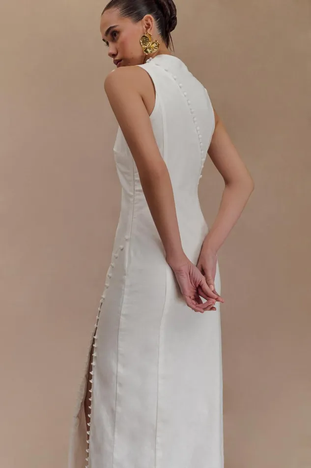 Women Meshki Dresses Bronte Linen Button Midi Dress 8211 White