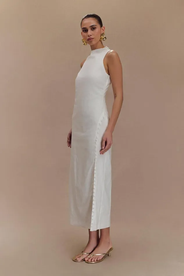 Women Meshki Dresses Bronte Linen Button Midi Dress 8211 White