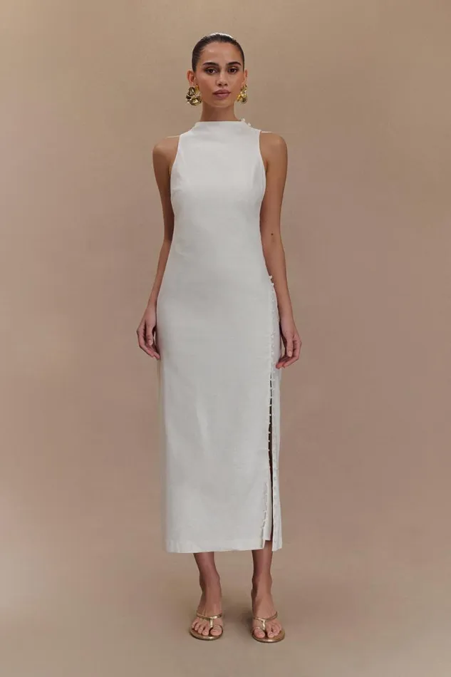 Women Meshki Dresses Bronte Linen Button Midi Dress 8211 White