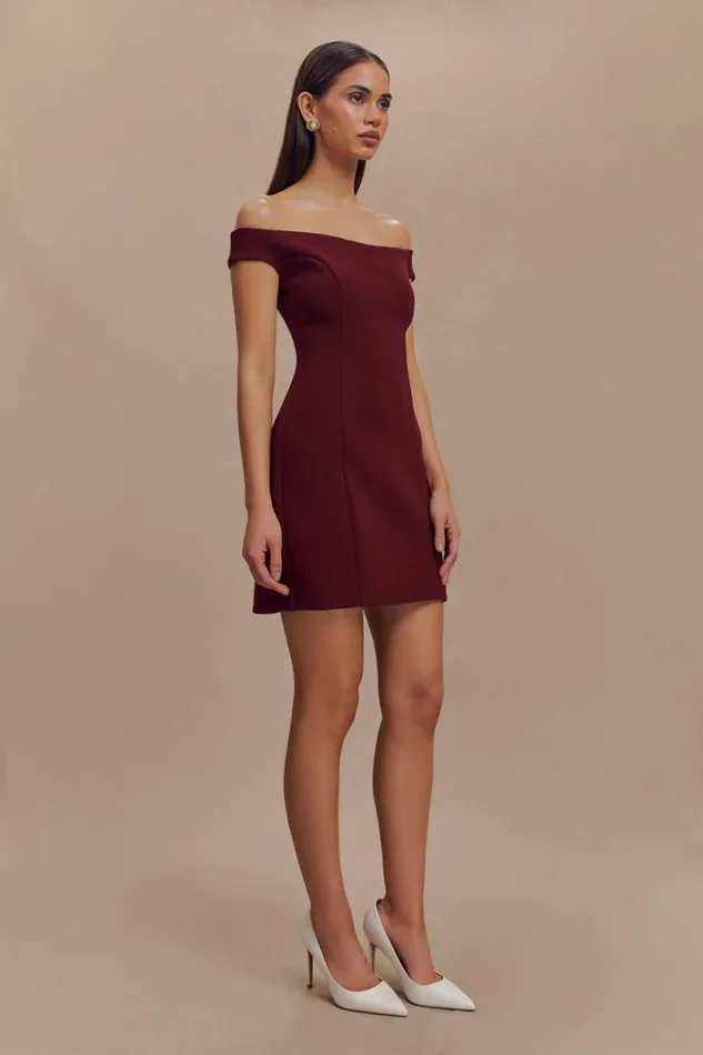 Women Meshki Dresses Cassidy Crepe Off Shoulder Mini Dress 8211 Merlot