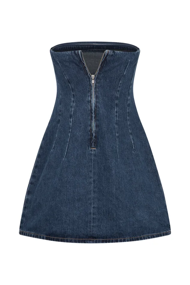 Women Meshki Dresses Cecily Strapless Denim Mini Dress 8211 Dark Blue