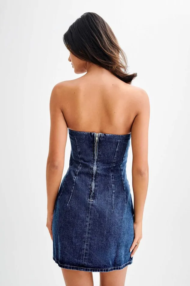 Women Meshki Dresses Cecily Strapless Denim Mini Dress 8211 Dark Blue