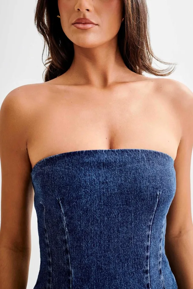 Women Meshki Dresses Cecily Strapless Denim Mini Dress 8211 Dark Blue