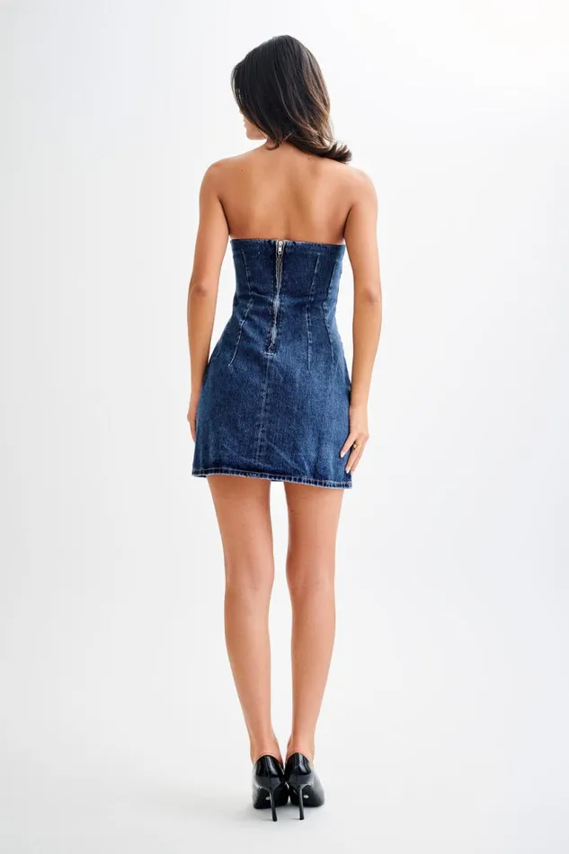 Women Meshki Dresses Cecily Strapless Denim Mini Dress 8211 Dark Blue