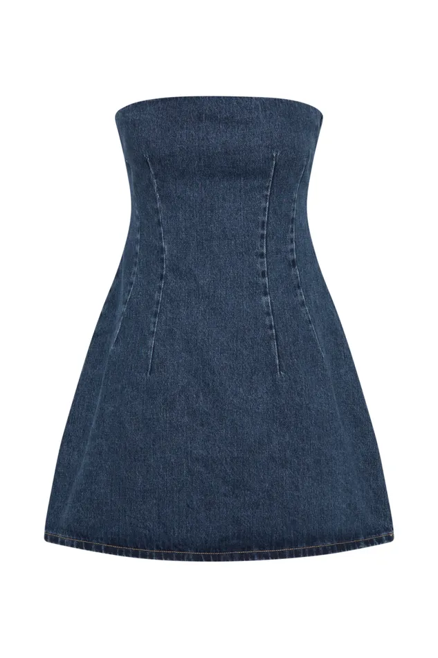 Women Meshki Dresses Cecily Strapless Denim Mini Dress 8211 Dark Blue