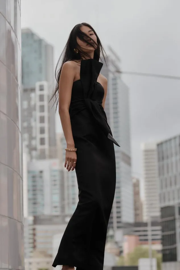 Women Meshki Dresses Cyrill Strapless Satin Structured Maxi Dress 8211 Black