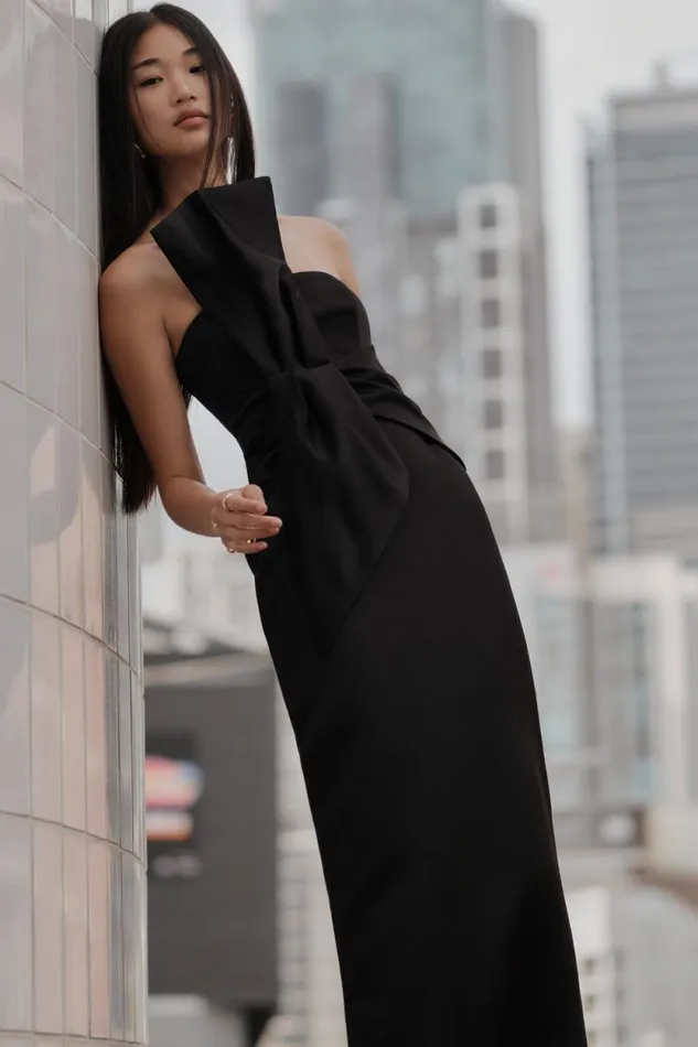 Women Meshki Dresses Cyrill Strapless Satin Structured Maxi Dress 8211 Black