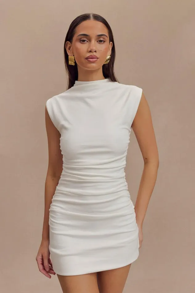 Women Meshki Dresses Elliot High Neck Sleeveless Mini Dress 8211 White