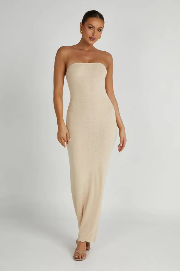 Women Meshki Dresses Emmy Strapless Knit Maxi Dress 8211 Wheat