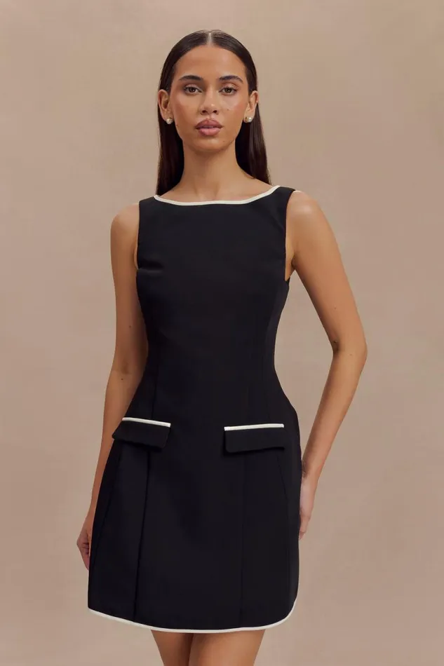 Women Meshki Dresses Evanna Sleeveless Contrast Suiting Mini Dress 8211 Black