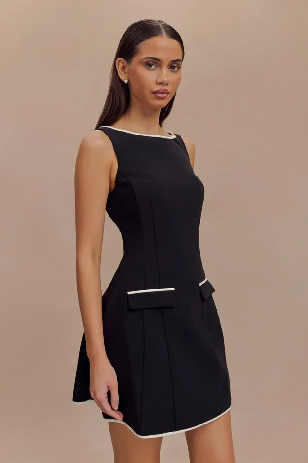 Women Meshki Dresses Evanna Sleeveless Contrast Suiting Mini Dress 8211 Black