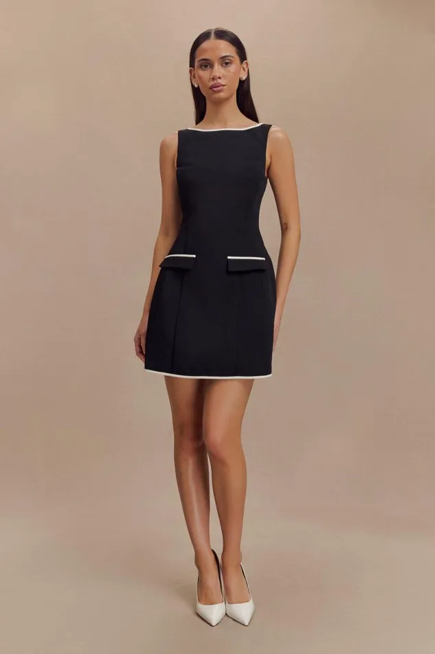 Women Meshki Dresses Evanna Sleeveless Contrast Suiting Mini Dress 8211 Black
