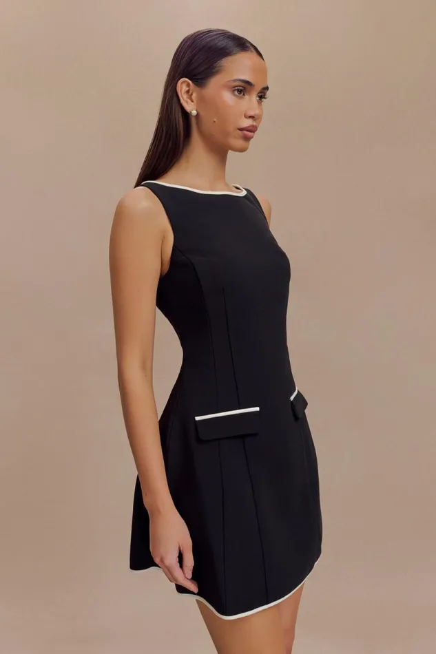 Women Meshki Dresses Evanna Sleeveless Contrast Suiting Mini Dress 8211 Black