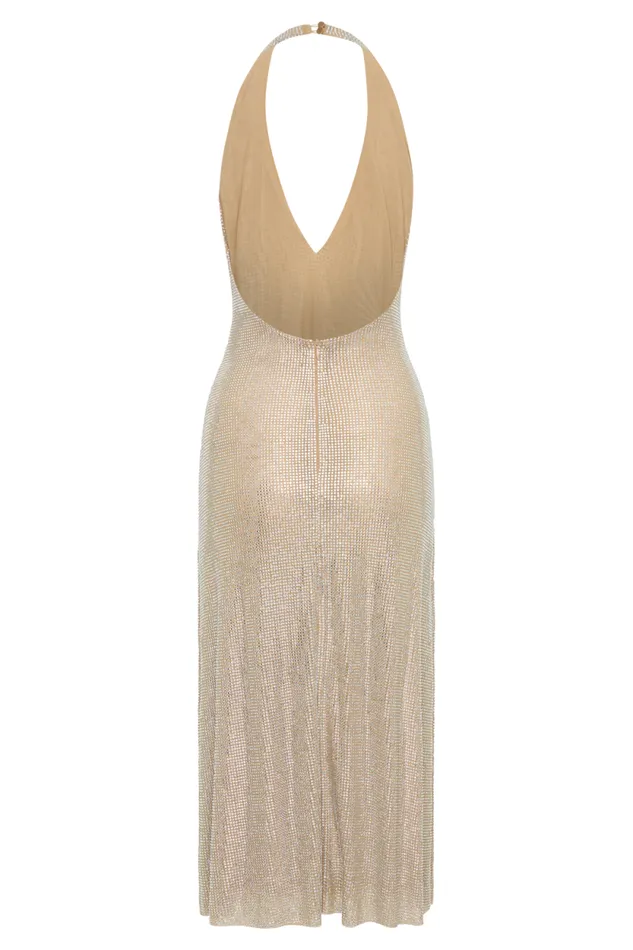Women Meshki Dresses Genie Diamante Halter Midi Dress 8211 Nude