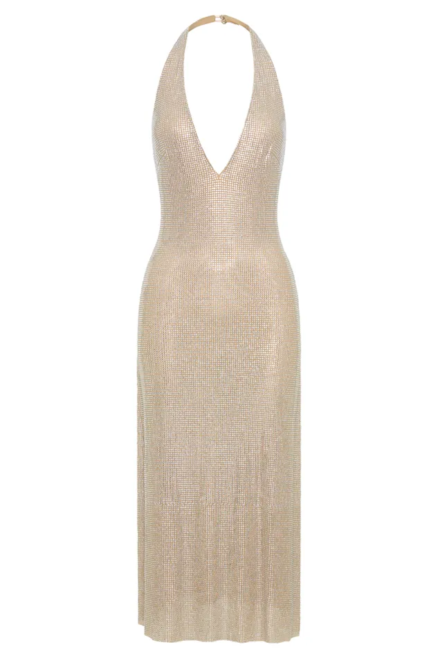 Women Meshki Dresses Genie Diamante Halter Midi Dress 8211 Nude