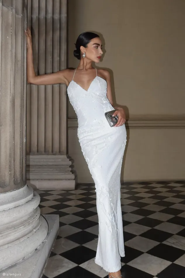Women Meshki Dresses Gracie Sequin Maxi Dress 8211 White