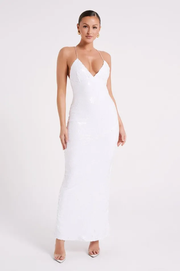 Women Meshki Dresses Gracie Sequin Maxi Dress 8211 White