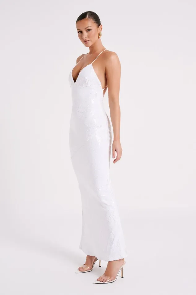 Women Meshki Dresses Gracie Sequin Maxi Dress 8211 White