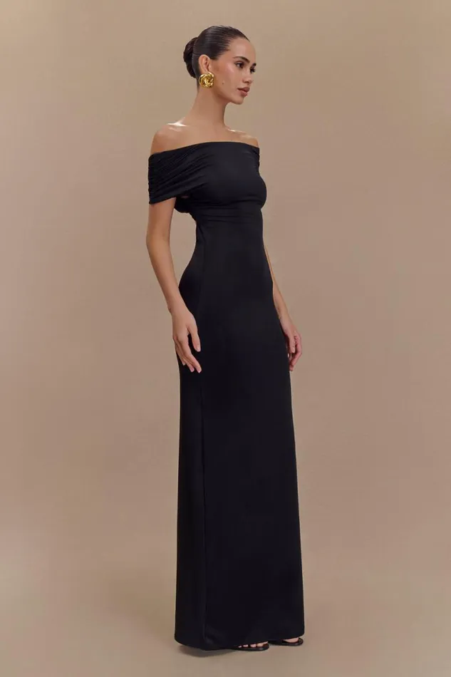 Women Meshki Dresses Imogen Off Shoulder Slinky Maxi Dress 8211 Black