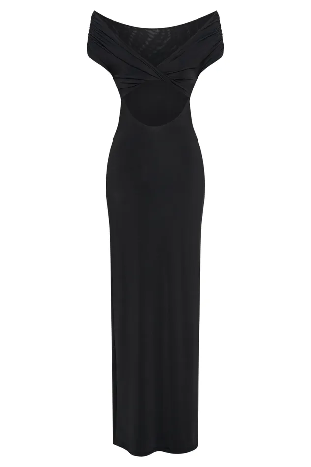 Women Meshki Dresses Imogen Off Shoulder Slinky Maxi Dress 8211 Black
