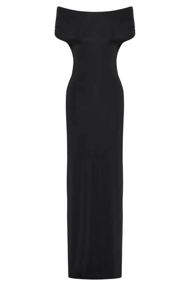 Women Meshki Dresses Imogen Off Shoulder Slinky Maxi Dress 8211 Black