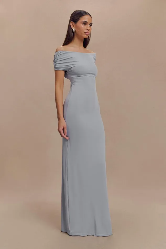 Women Meshki Dresses Imogen Off Shoulder Slinky Maxi Dress 8211 Dusty Blue