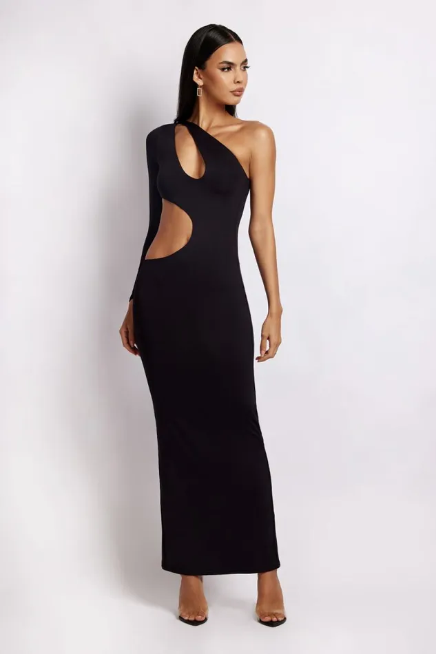 Women Meshki Dresses Joyce One Shoulder Cut Out Maxi Dress 8211 Black