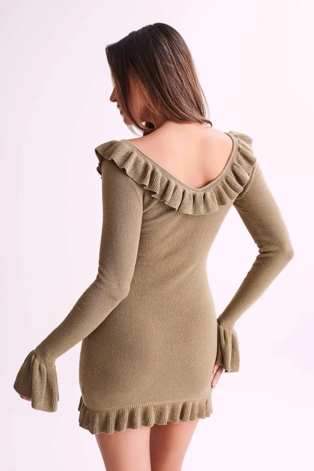 Women Meshki Dresses Karolina Knit Mini Dress With Frill 8211 Olive