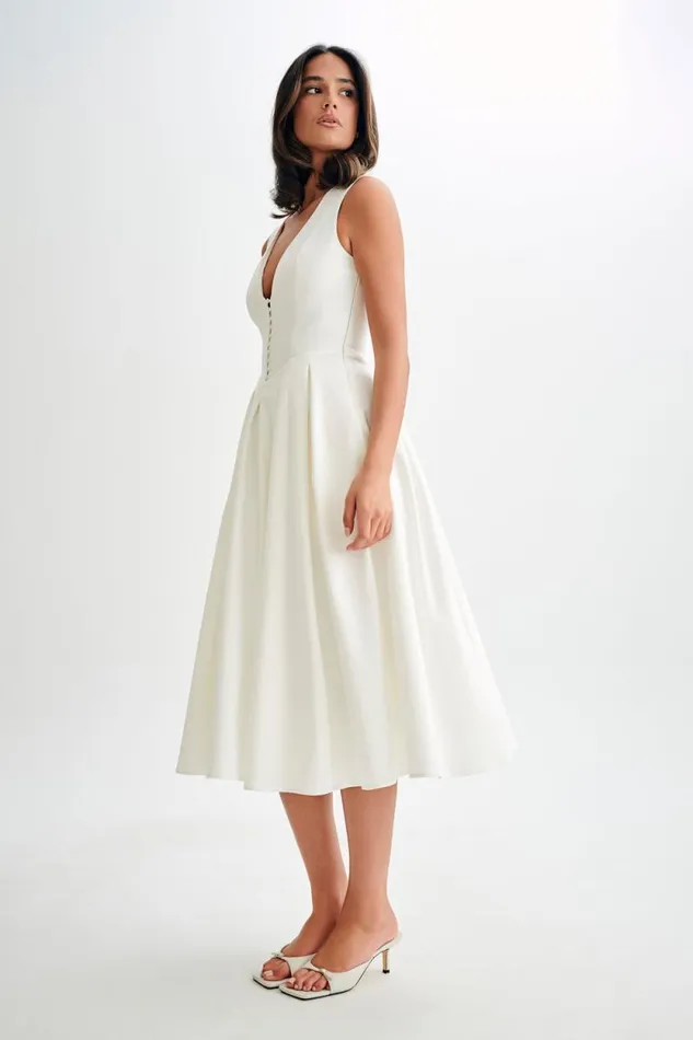Women Meshki Dresses Keely Cotton Sleeveless Midi Dress 8211 White