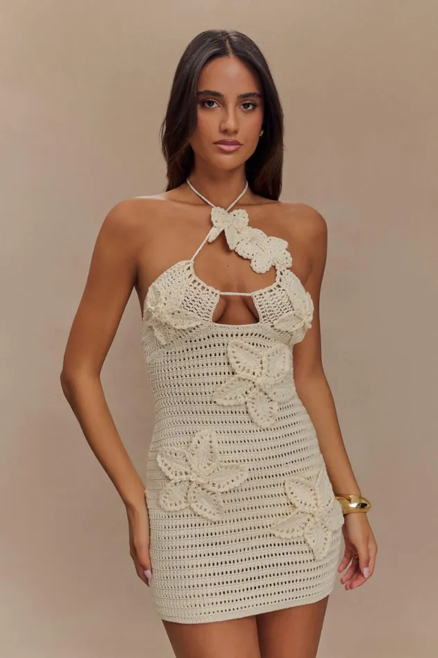 Women Meshki Dresses Kyla Floral Crochet Mini Dress 8211 Buttercream