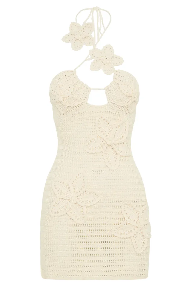 Women Meshki Dresses Kyla Floral Crochet Mini Dress 8211 Buttercream