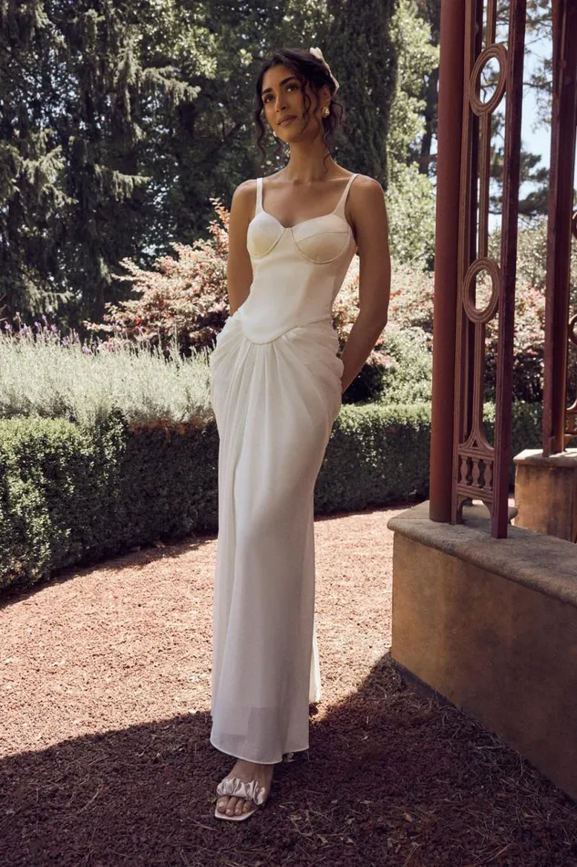 Women Meshki Dresses Leila Satin Corset Maxi Dress 8211 Ivory