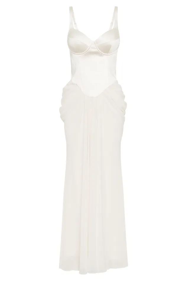 Women Meshki Dresses Leila Satin Corset Maxi Dress 8211 Ivory