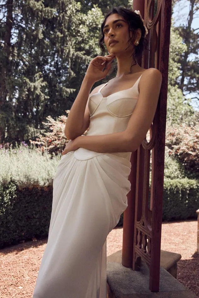 Women Meshki Dresses Leila Satin Corset Maxi Dress 8211 Ivory