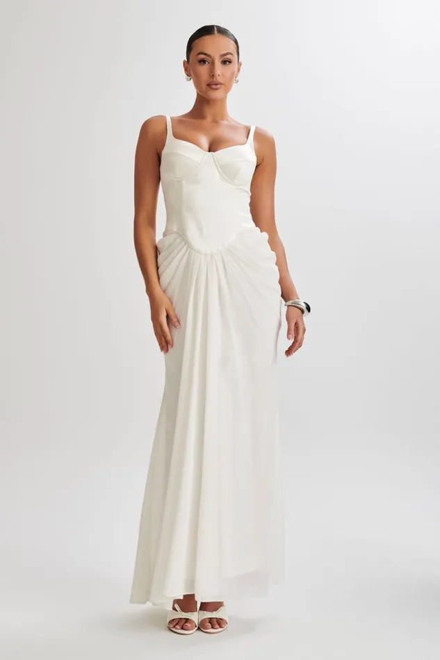 Women Meshki Dresses Leila Satin Corset Maxi Dress 8211 Ivory