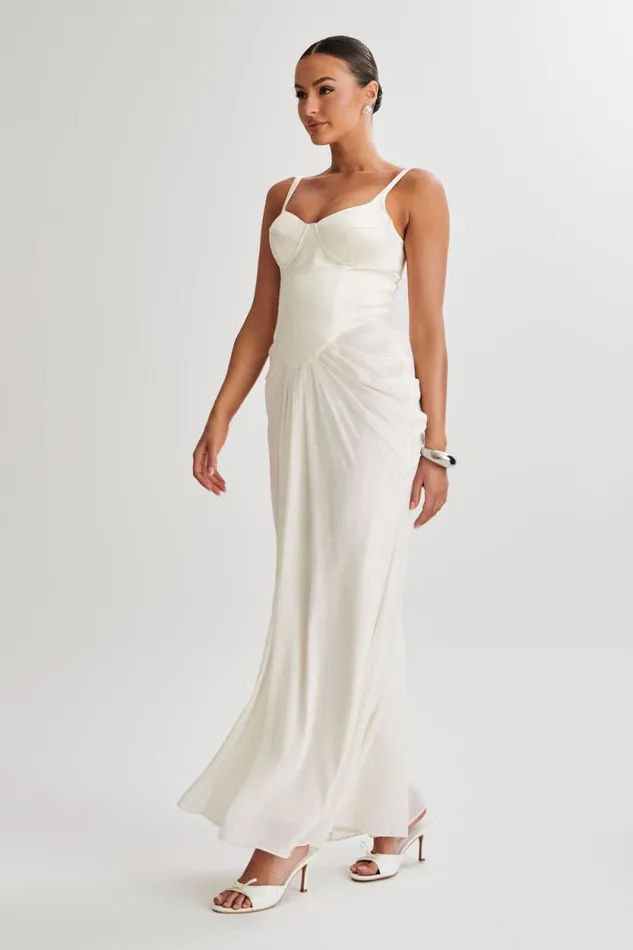 Women Meshki Dresses Leila Satin Corset Maxi Dress 8211 Ivory