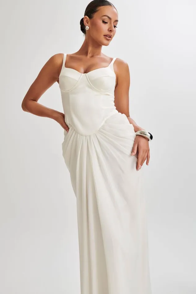 Women Meshki Dresses Leila Satin Corset Maxi Dress 8211 Ivory