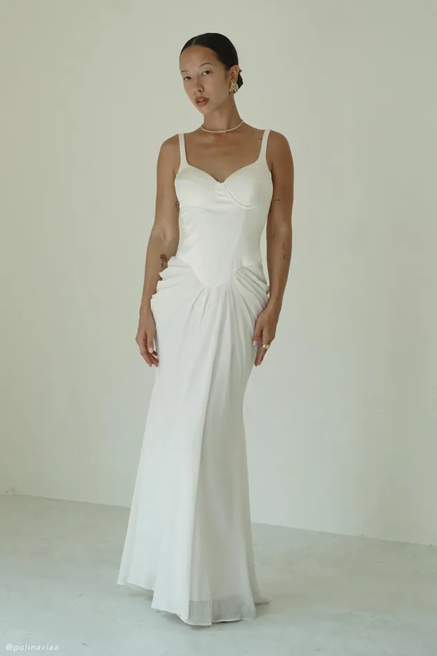 Women Meshki Dresses Leila Satin Corset Maxi Dress 8211 Ivory