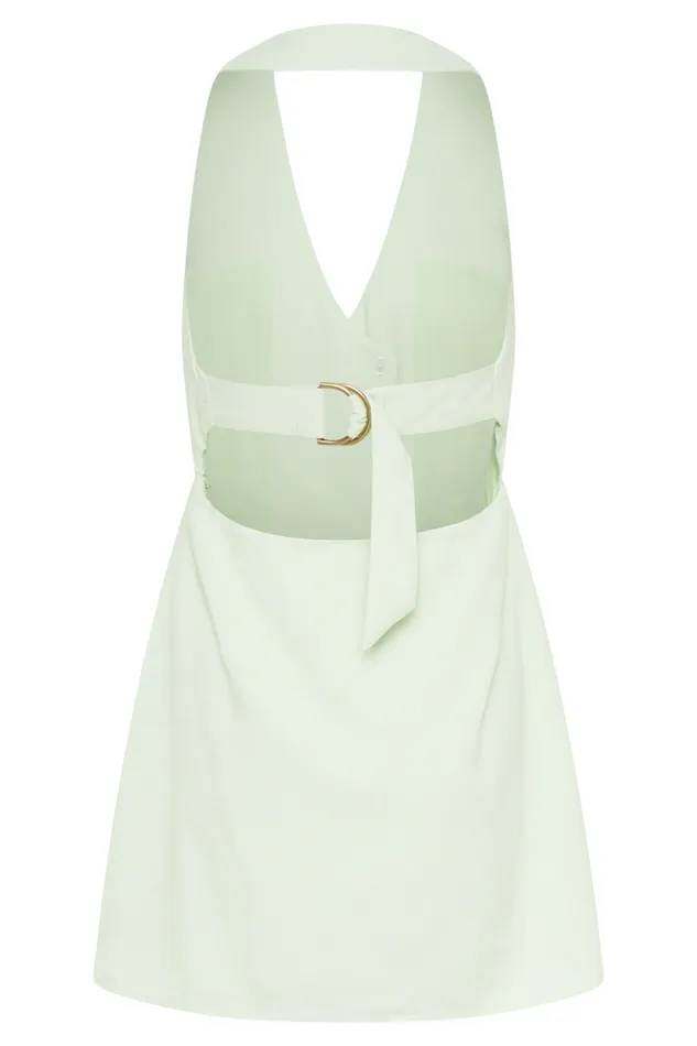 Women Meshki Dresses Lorraine Linen Halter Mini Dress 8211 Mint