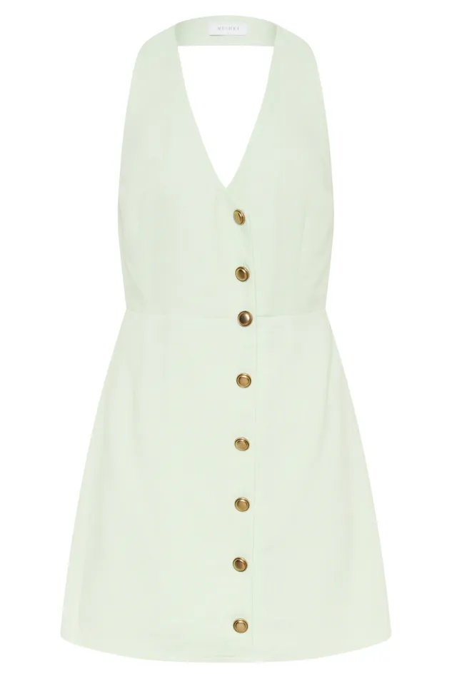 Women Meshki Dresses Lorraine Linen Halter Mini Dress 8211 Mint