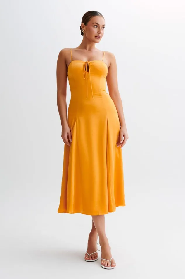 Women Meshki Dresses Luciana Satin Midi Dress 8211 Tangerine