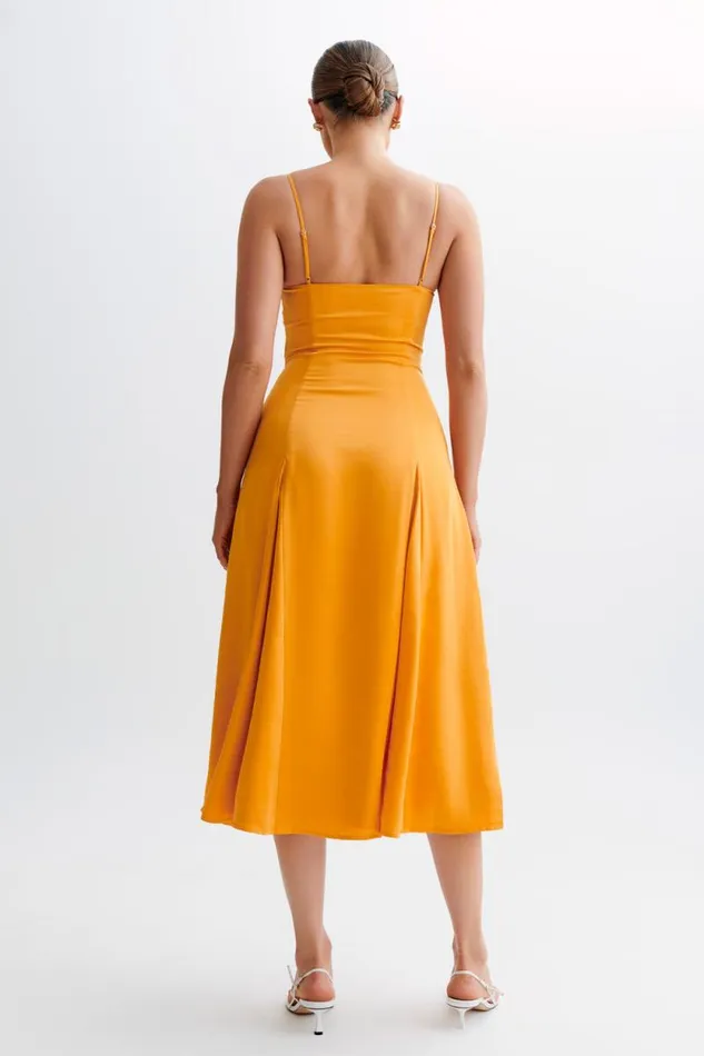 Women Meshki Dresses Luciana Satin Midi Dress 8211 Tangerine