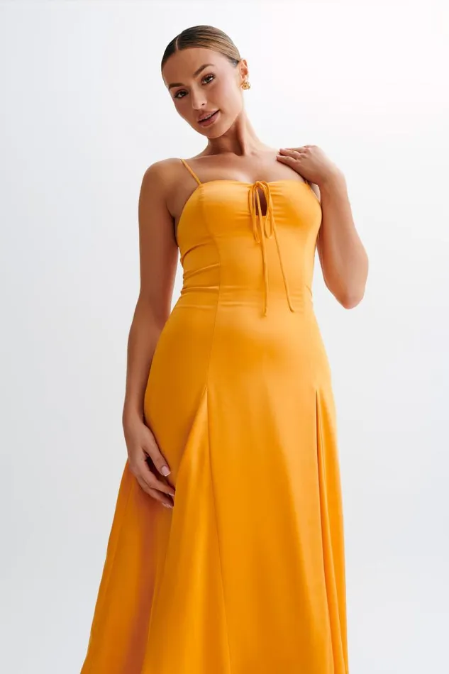 Women Meshki Dresses Luciana Satin Midi Dress 8211 Tangerine