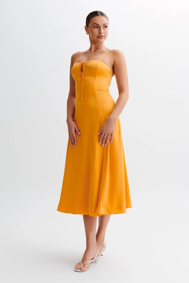 Women Meshki Dresses Luciana Satin Midi Dress 8211 Tangerine