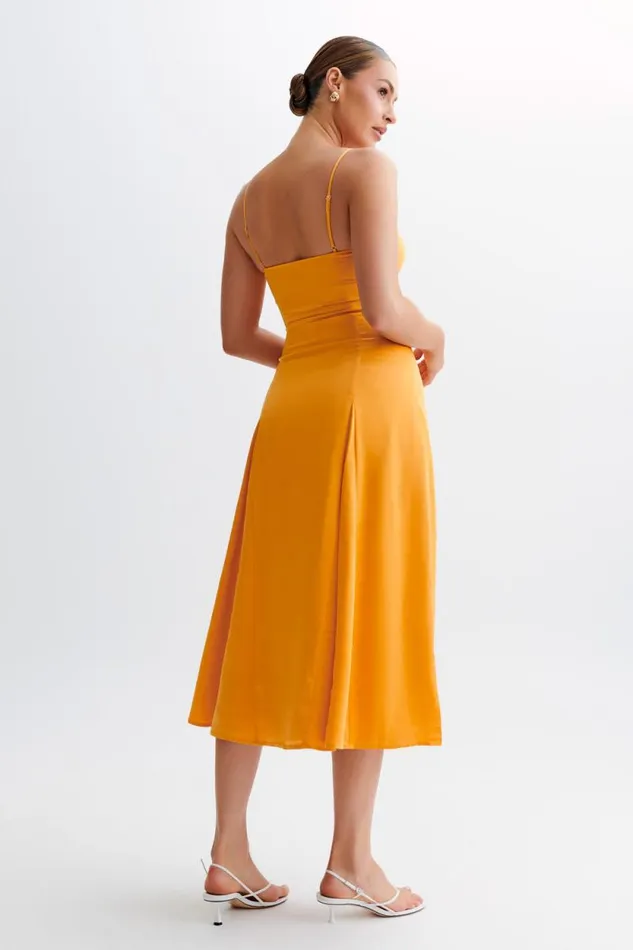 Women Meshki Dresses Luciana Satin Midi Dress 8211 Tangerine