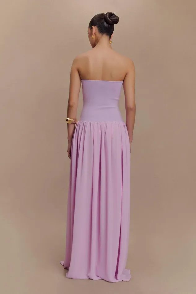 Women Meshki Dresses Lyanna Knit And Chiffon Strapless Maxi Dress 8211 Lilac