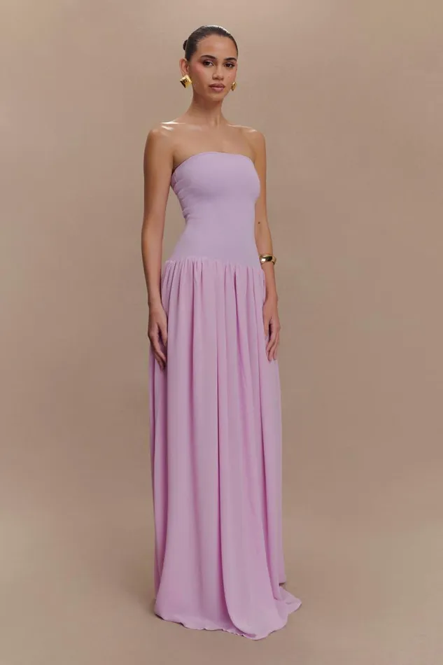 Women Meshki Dresses Lyanna Knit And Chiffon Strapless Maxi Dress 8211 Lilac